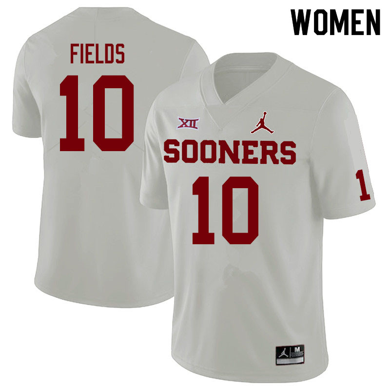 Jordan Brand Women #10 Pat Fields Oklahoma Sooners College Football Jerseys Sale-White - Click Image to Close